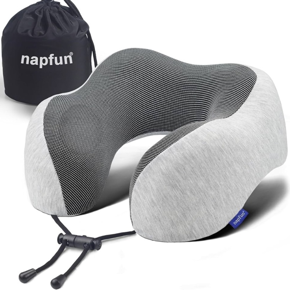 Gray Memory Foam Travel Neck Pillow - Ergonomic Support